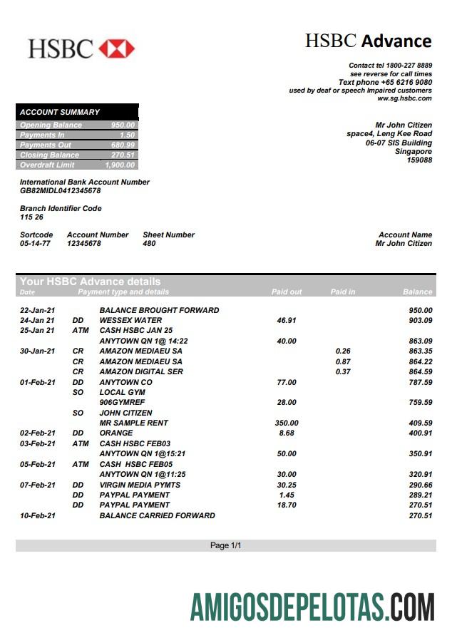 Singapore HSBC Word Pdf modelo